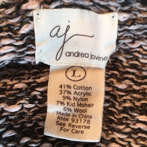 AJ Andrea Jovine Sweater Cotton black cream soft knit Large - Picture 5 of 6